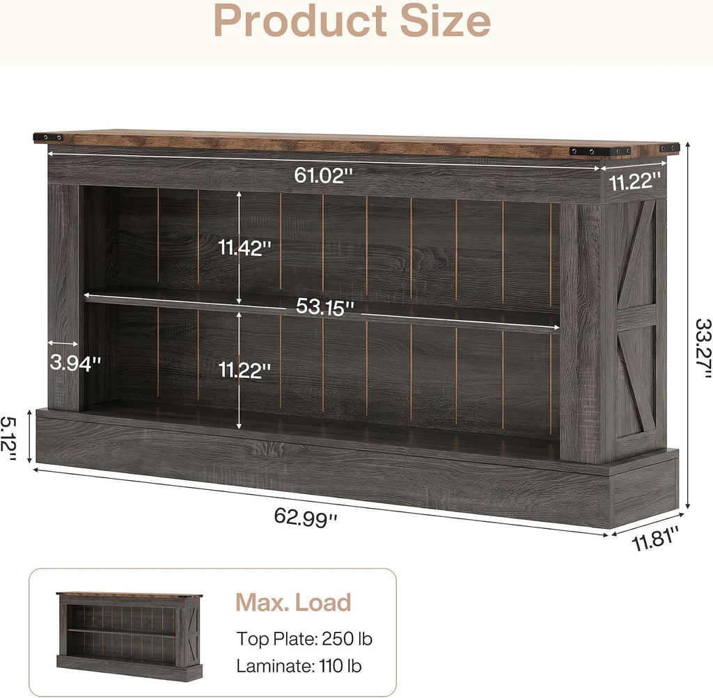 Tribesigns 63" Console Table, 3-Tier Entryway Table with Storage Shelves