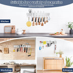 17 inch Magnetic Knife Holder with 10 Hooks, No Drilling Wall Mount, Powerful Magnet Rack