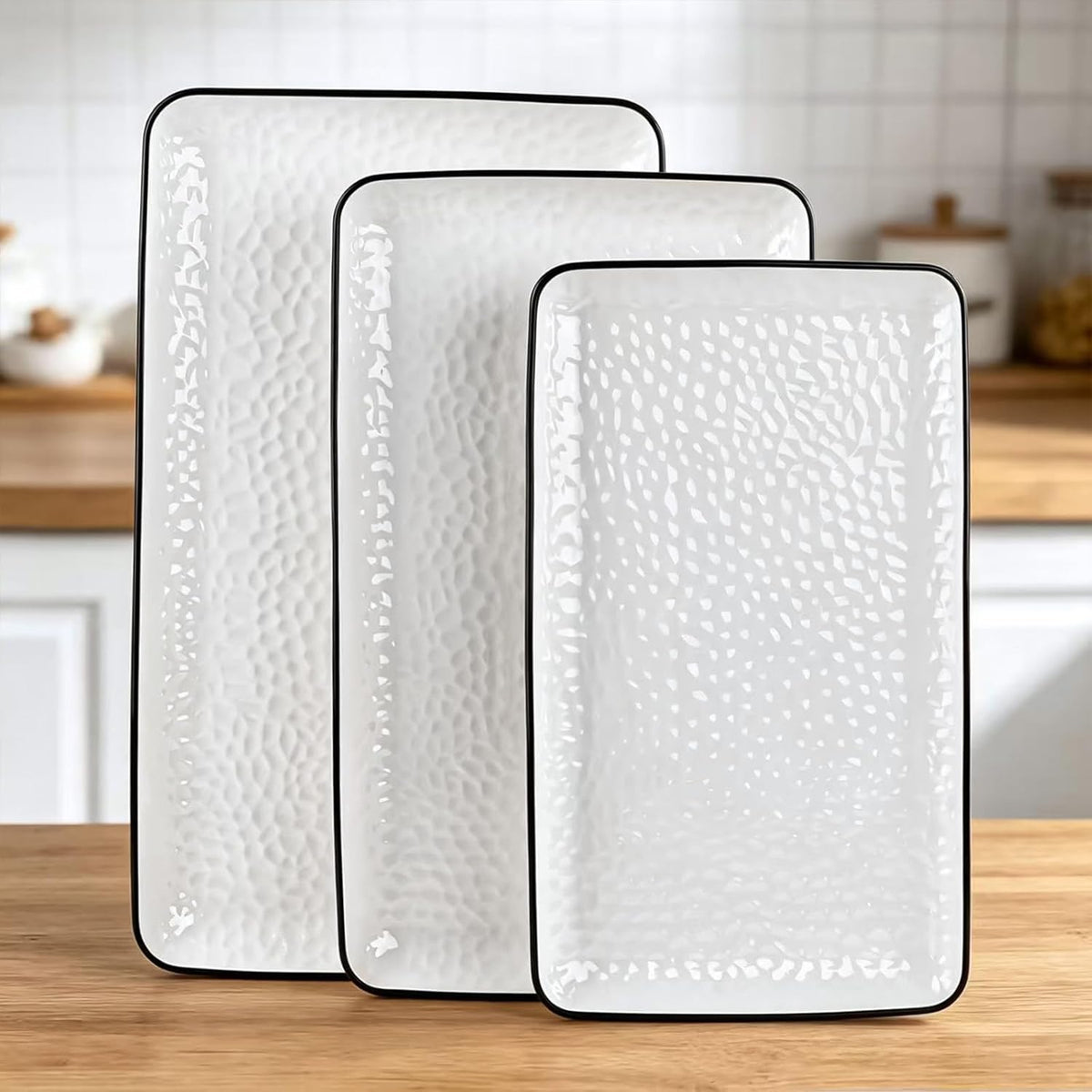 Roeveca 15" Large Serving Platter - Oval Large Serving Tray, Ceramic Serving Dish, White Platters for Serving Food, Appetizers, Entertaining, Party, Set of 2