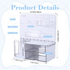 Desk Organizer with Drawers, White Rotating Pen Holder 5 Slots & Pegboard