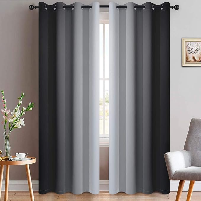 Yakamok Greyish White and Black Ombre Curtains by Yakamok