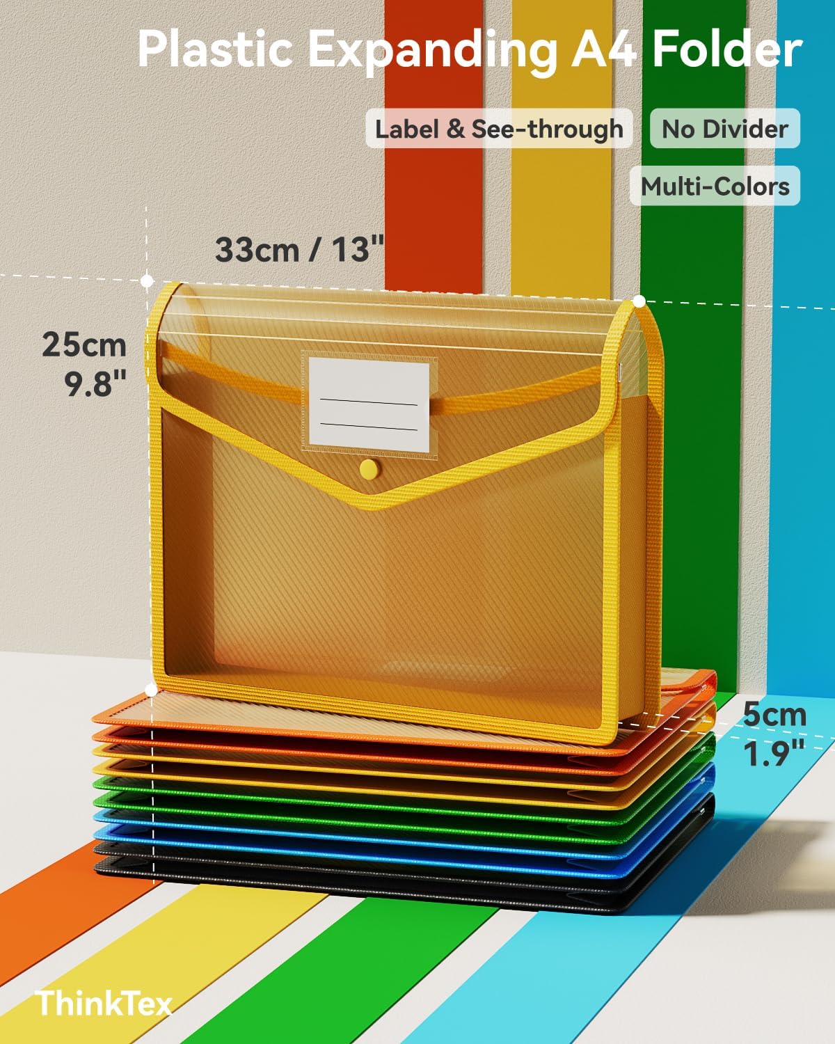 ThinkTex Plastic Expanding File Folder, Transparent Envelopes with Snap