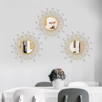 3 Pack Metal Mirrors for Wall Sunburst Wall Mirror Gold Crystal Home Accent