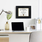 GMFrames 8.5x11 Diploma Degree Frame with Mat or Display 11x14 Certificates without Mat,Solid Wood,Black Finish with Intricate Black Rope Detail,UV Protection Acrylic