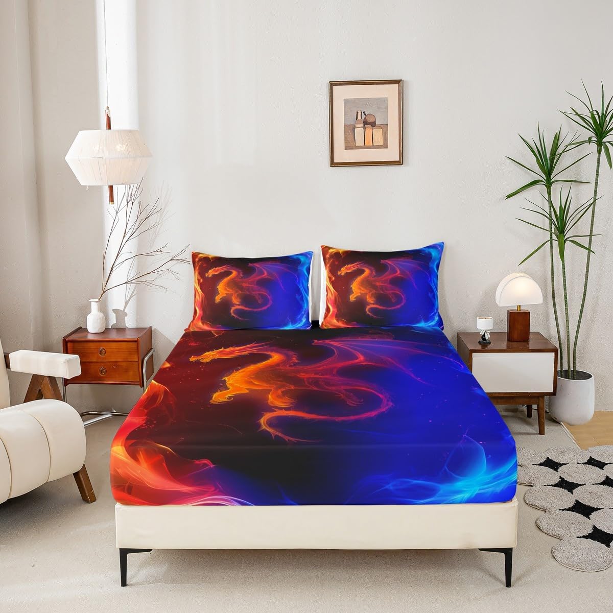 Erosebridal Dragon Bedding Set Nebula Fitted Sheet Queen Size Mysterious