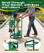 Garden Tool Organizer with Wheels, Yard Tower Rack, Green