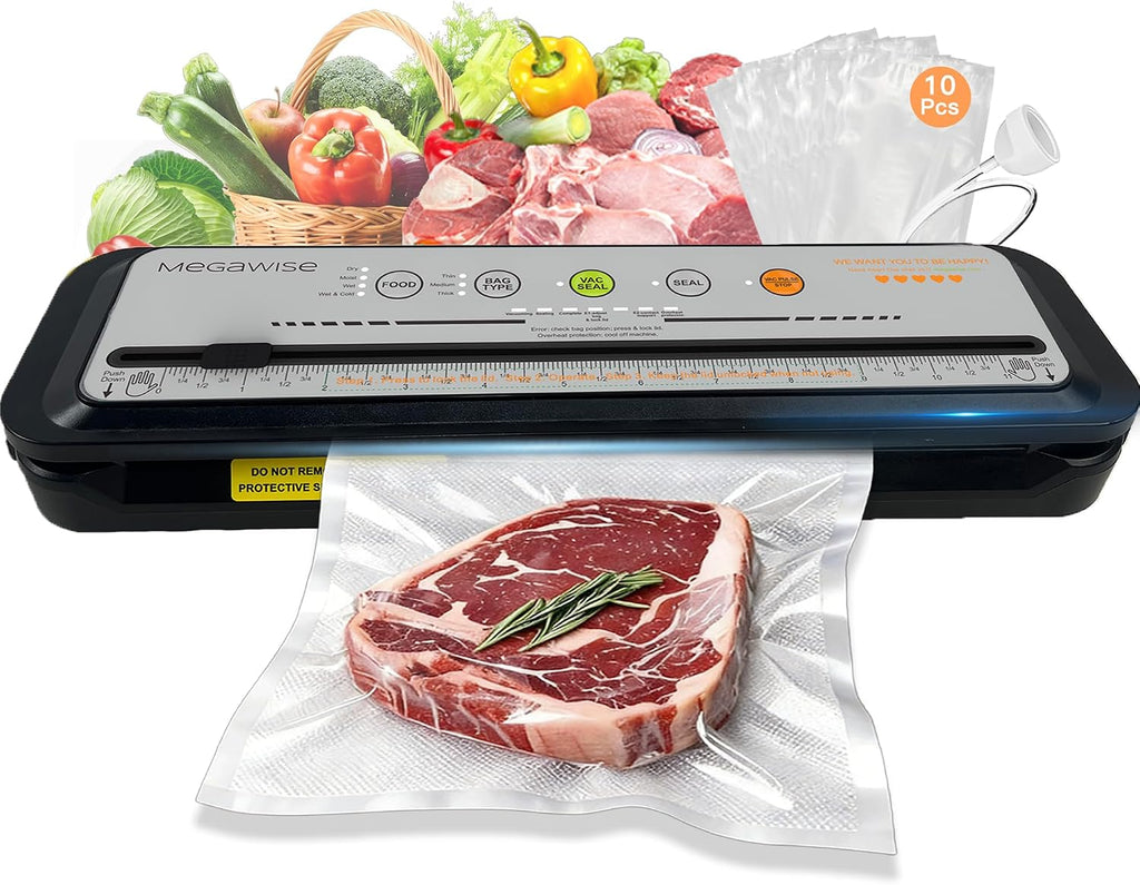 MEGAWISE Vacuum Sealer Machine, 80kPa, Built-In Cutter, Dry/Moist