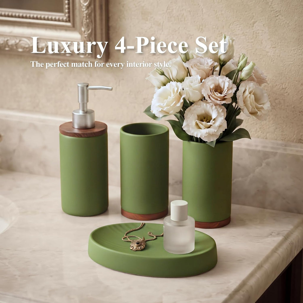 LarqeeWare Ceramic Bathroom Accessories Set 4 Pcs, Matte Bathroom Sink Set