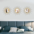 3 Pack Metal Mirrors for Wall Sunburst Wall Mirror Gold Crystal Home Accent