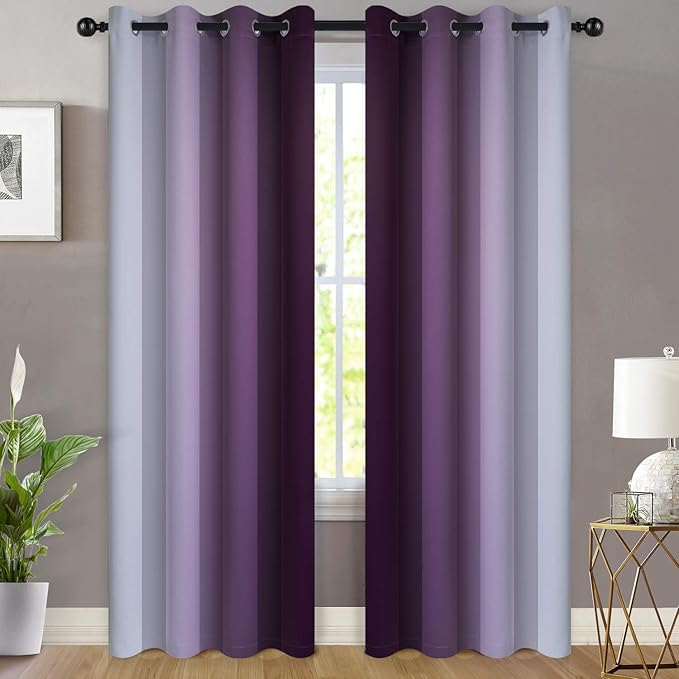 Yakamok Room Darkening Ombre Curtains 84 Inch Length, Light Blocking Grommet - Image 2