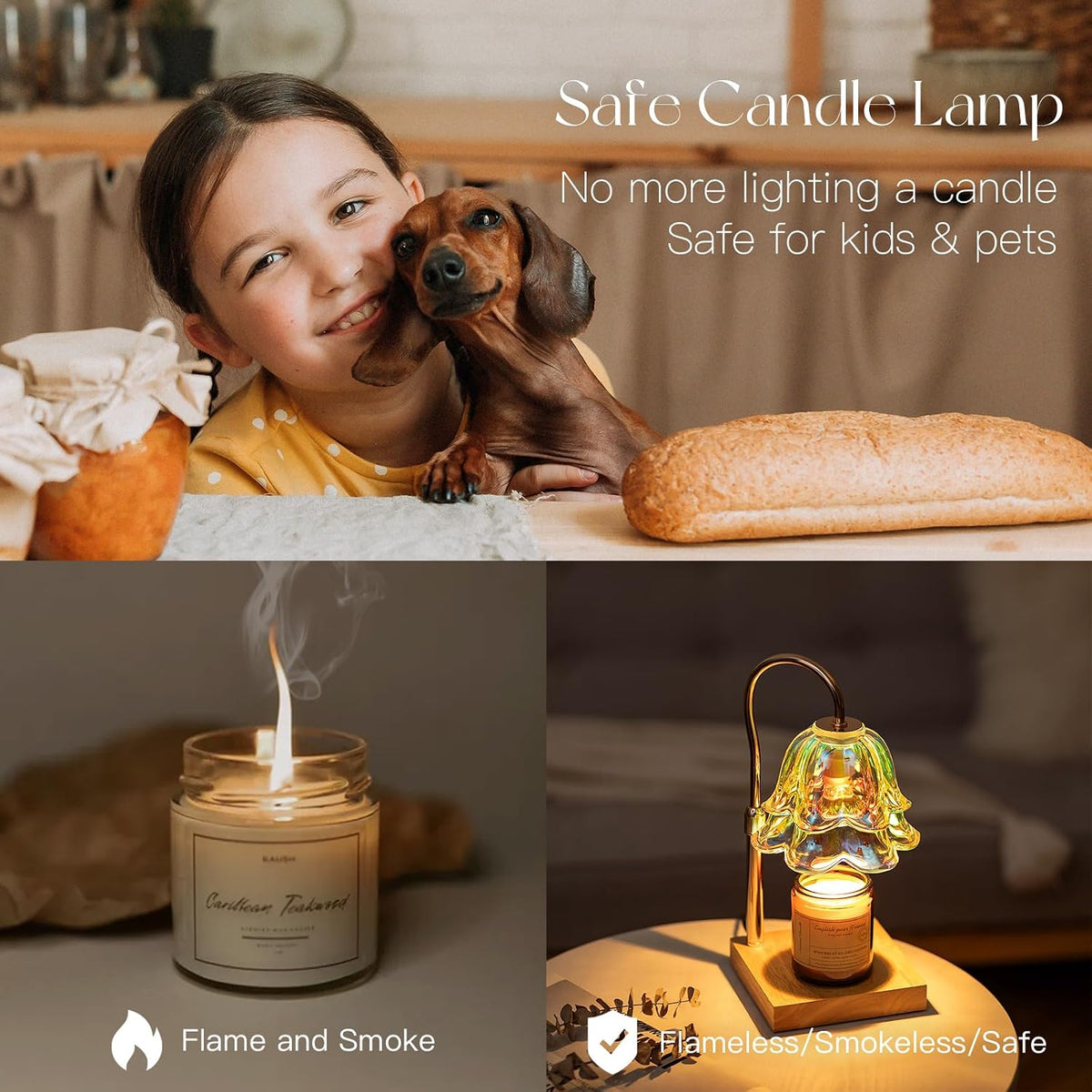 Candeldo Candle Warmer Lamp with Timer, Iridescent Floral Glass Shade
