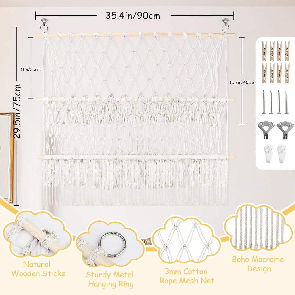 2 Tier Stuffed Animal Storage Shelf Net, 35x30'' Large Plushie Net Beige