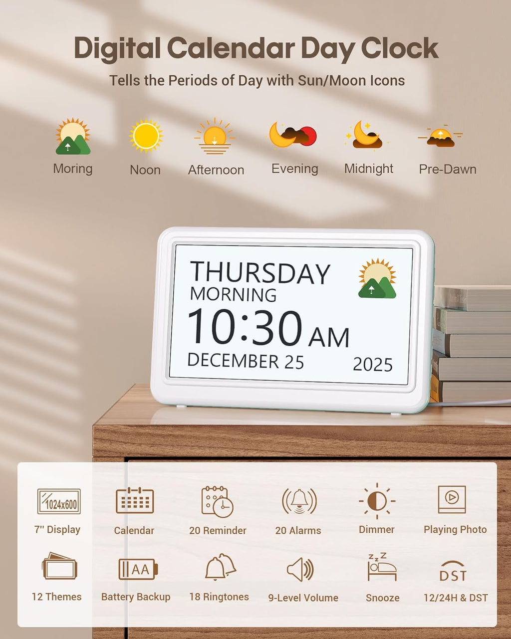Digital Clock with Date and Week for Seniors, Alzheimer's Dementia Clock