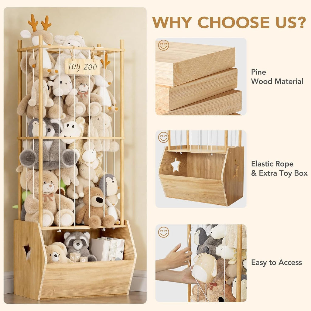 BBLIKE Stuffed Animal Storage Organizer, Plush Toy Holder with Toy Chest