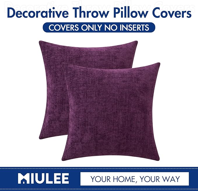 MIULEE Pack of 2 Couch Throw Pillow Covers 20x20 Inch Soft Plum Purple Chenille - Image 6