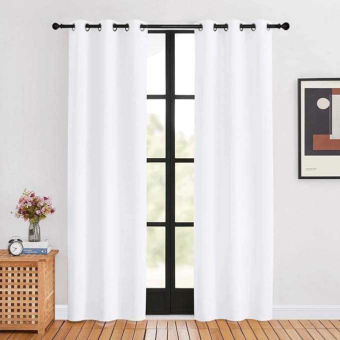 NICETOWN White Curtains 80 inch Length 2 Panels Set by NICETOWN