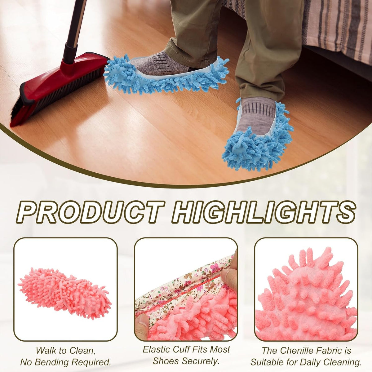 uxcell 4Pcs Mop Slippers Mop Socks Microfiber Shoe Covers Washable Pink