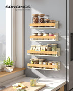SONGMICS 4-Pack Strong Magnetic Real Bamboo Spice Racks for Fridge