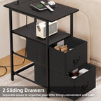 Somdot End Table Set of 2 with Charging Station, 2 Drawers, Slim Side Table