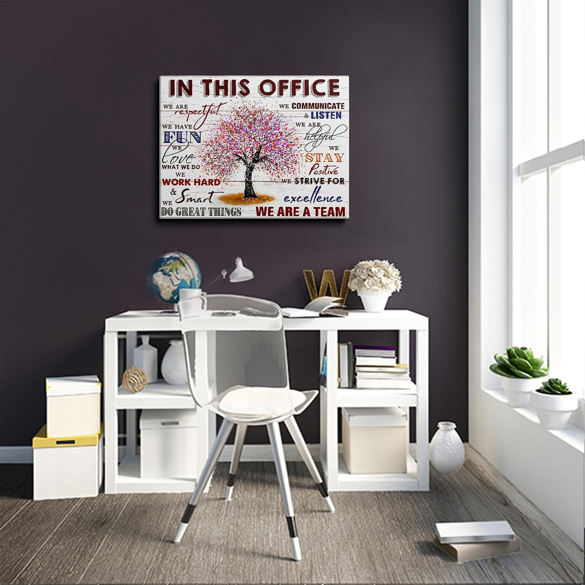HDXUFJQ Office Inspirational Wall Art In This Office Canvas Wall Decor Team Rules Motivation Positive Quotes Pictures Prints Teamwork Painting for Home Office Ready to hang(12"x16")