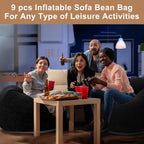 Realspring 9 Pcs Inflatable Bean Bag Chairs, Electric Air Pump, Black