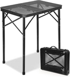 E EASTSTORM Folding Grill Table for Outside, 3 Height Adjustable,Small Camping Table with Black Metal Mesh, Portable Outdoor Table for Picnic BBQ, Garden, Patio, Tailgate & Travel