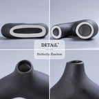 CEMABT Black Ceramic Vase Set of 2 for Modern Minimalist Bohemian Decor，Round Matte Donut Vases for Pampas Grass-Perfect for Living Room, Dining Table, Office Bedroom Shelf Decor Entryway, Console