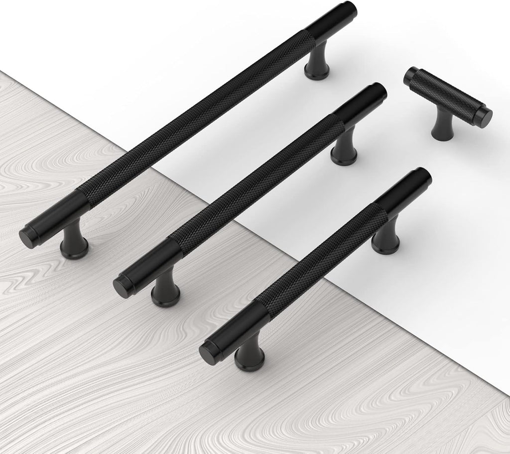 9BUILD 10 Pack 7 Inch Knurled Cabinet Pulls Matte Black Kitchen Cabinet Handles Cabinet Hardware Black Handles for Cabinets Cupboard Handles T Bar Handles