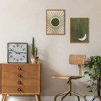 Framed Boho Sun and Moon Canvas Wall Art Set of 2, Vintage Sage Green Bohemian Pictures Wall Decor, Mid Century Modern Abstract Minimalist Paintings Prints for Living Room Bedroom Office 16x24 inch