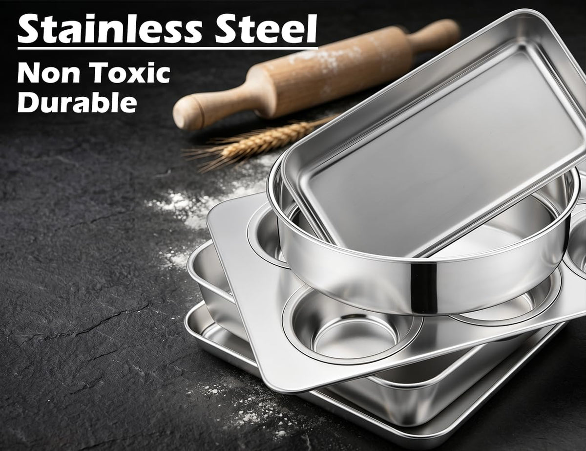 Leonyo Non-Toxic Stainless Steel Bakeware Baking Sheet Set of 10 with Lid
