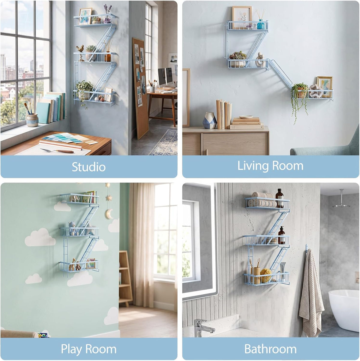 Fire Escape Wall Shelf, NYC Wall Decorative Floating Shelves, Sky Blue