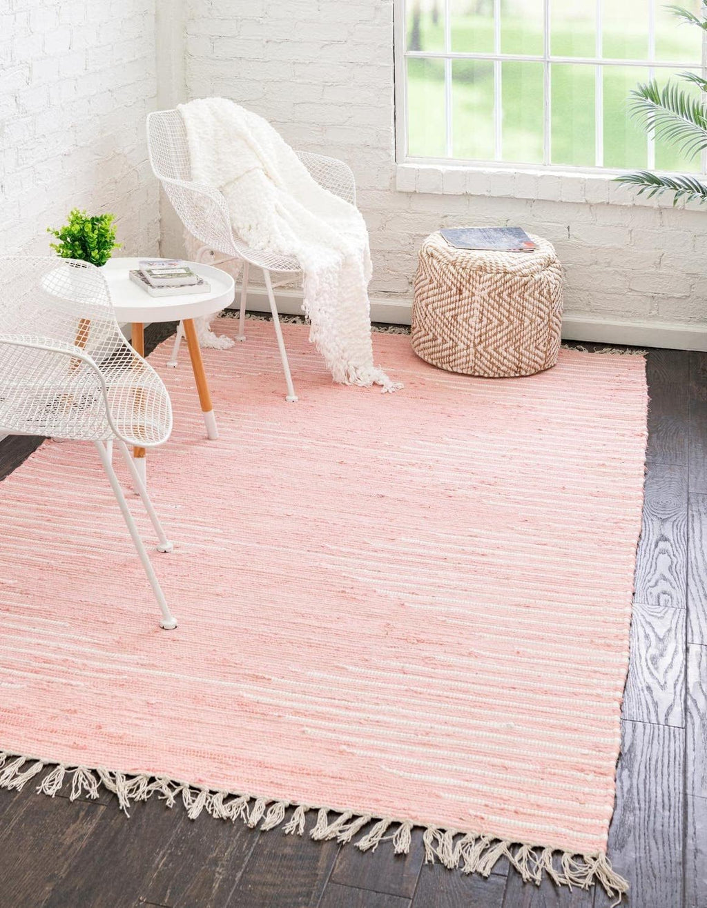 Unique Loom Chindi Cotton Collection Area Rug - Briah (2' x 3' 1" Rectangle, Rose/ Ivory)