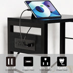 End Table with LED Light, Record Player Stand with Charging Station