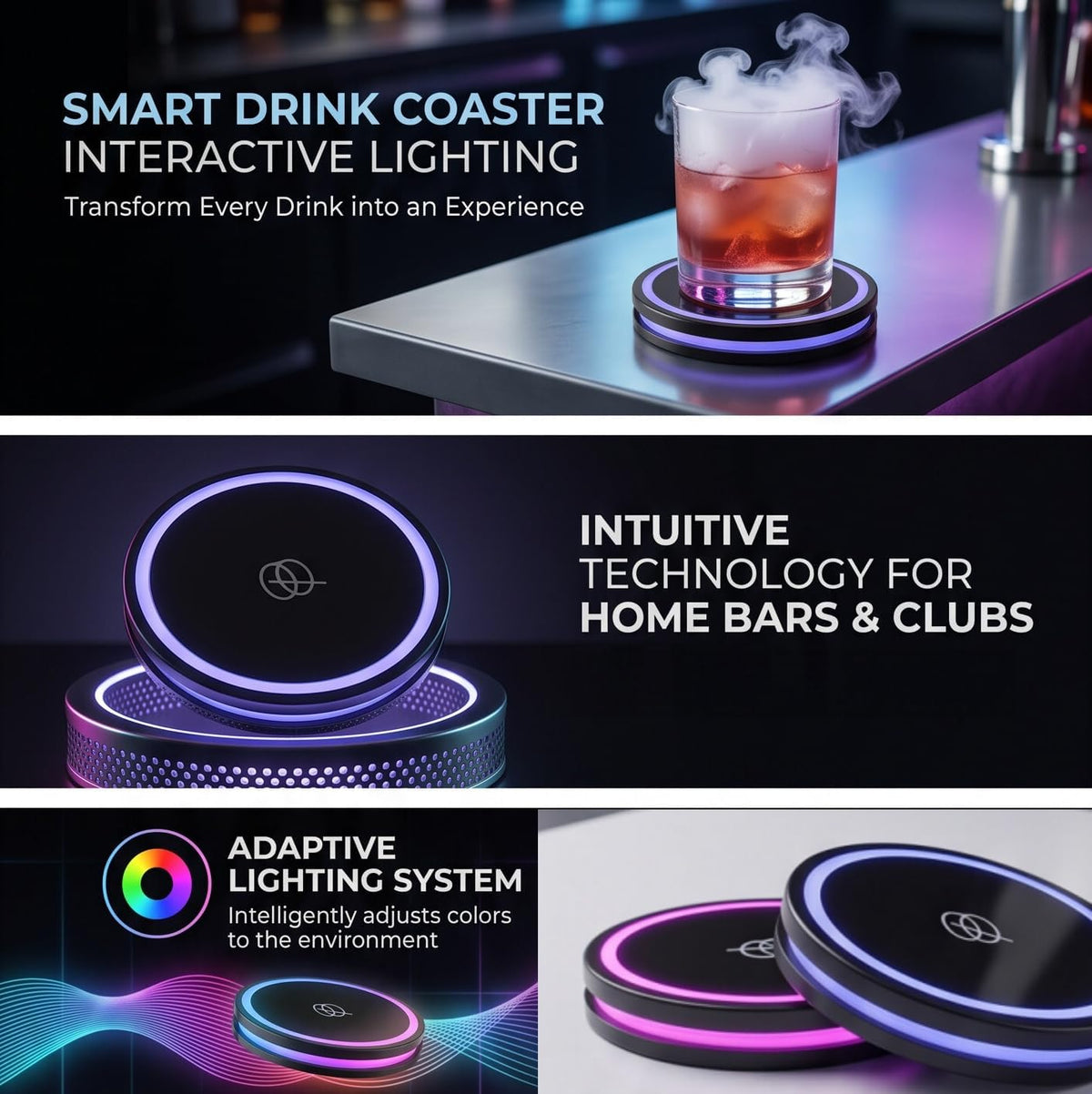 GLOGLOW Drink Mixer Smart Coaster, ABS Material