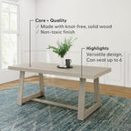 Plank+Beam Classic 72 Inch Dining Table, Rectangular, Seashell Wirebrush
