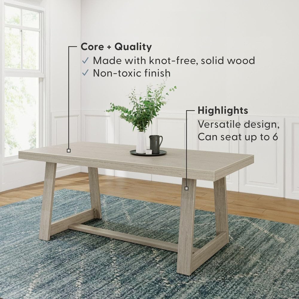 Plank+Beam Classic 72 Inch Dining Table, Rectangular, Seashell Wirebrush