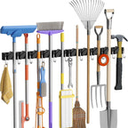 Lifewit Mop and Broom Holder Organizer Wall Mount Non-Slip, 1 Pack, Black