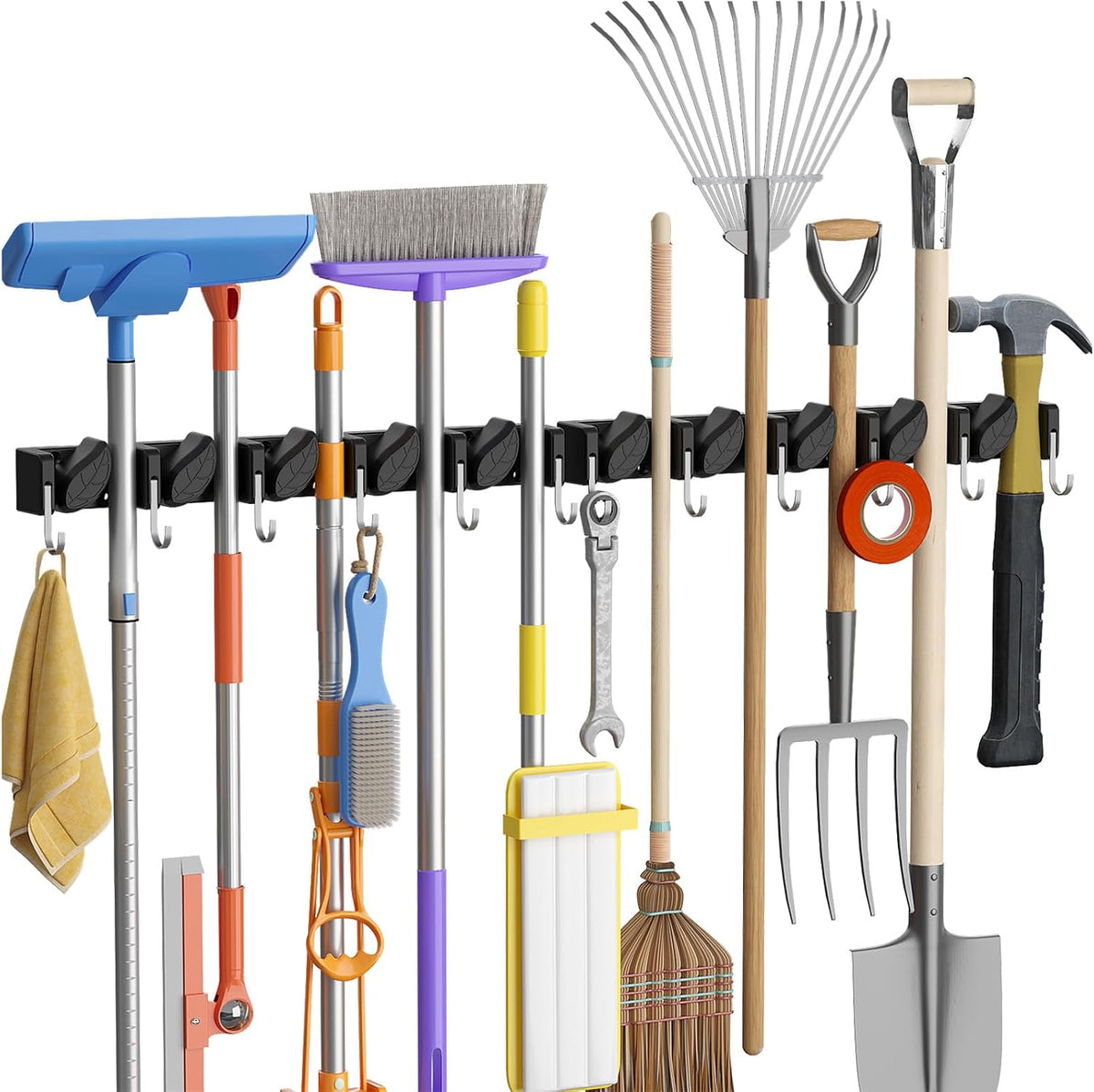 Lifewit Mop and Broom Holder Organizer Wall Mount Non-Slip, 1 Pack, Black