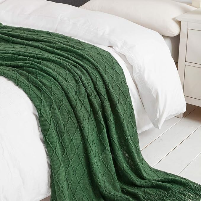BOURINA Green Throw Blanket 60x80 Inches Throw Textured Solid Soft Sofa Throw - Image 6