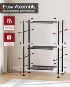 Sakugi 3-Tier Metal Storage Shelves Adjustable Feet, 18"x12"x30", Black