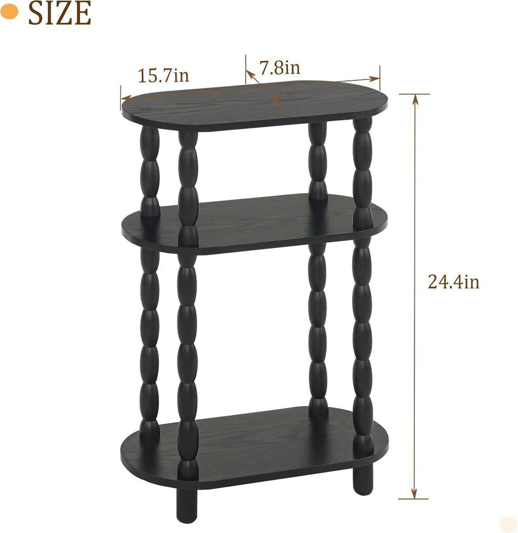 MaxSmeo Small Narrow Side Table, 3-Tier Narrow Black End Table with Storage