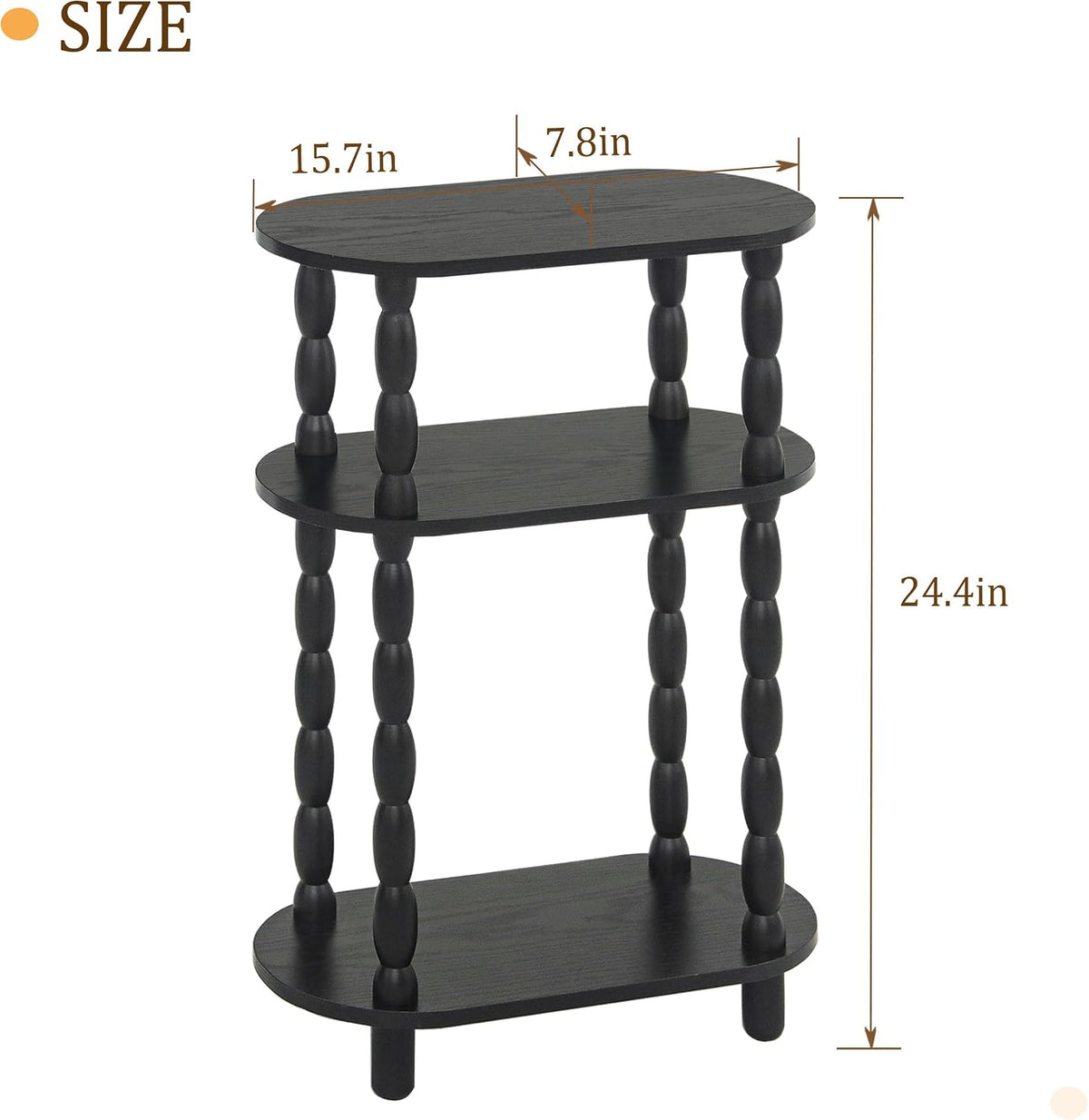 MaxSmeo Small Narrow Side Table, 3-Tier Narrow Black End Table with Storage