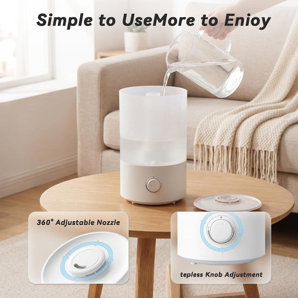 4L Humidifier for Large Room - High Mist Output, 60 HR Runtime, Ultrasonic Top Fill Humidifiers for Bedroom, Easy to Use & Clean for Home & Baby