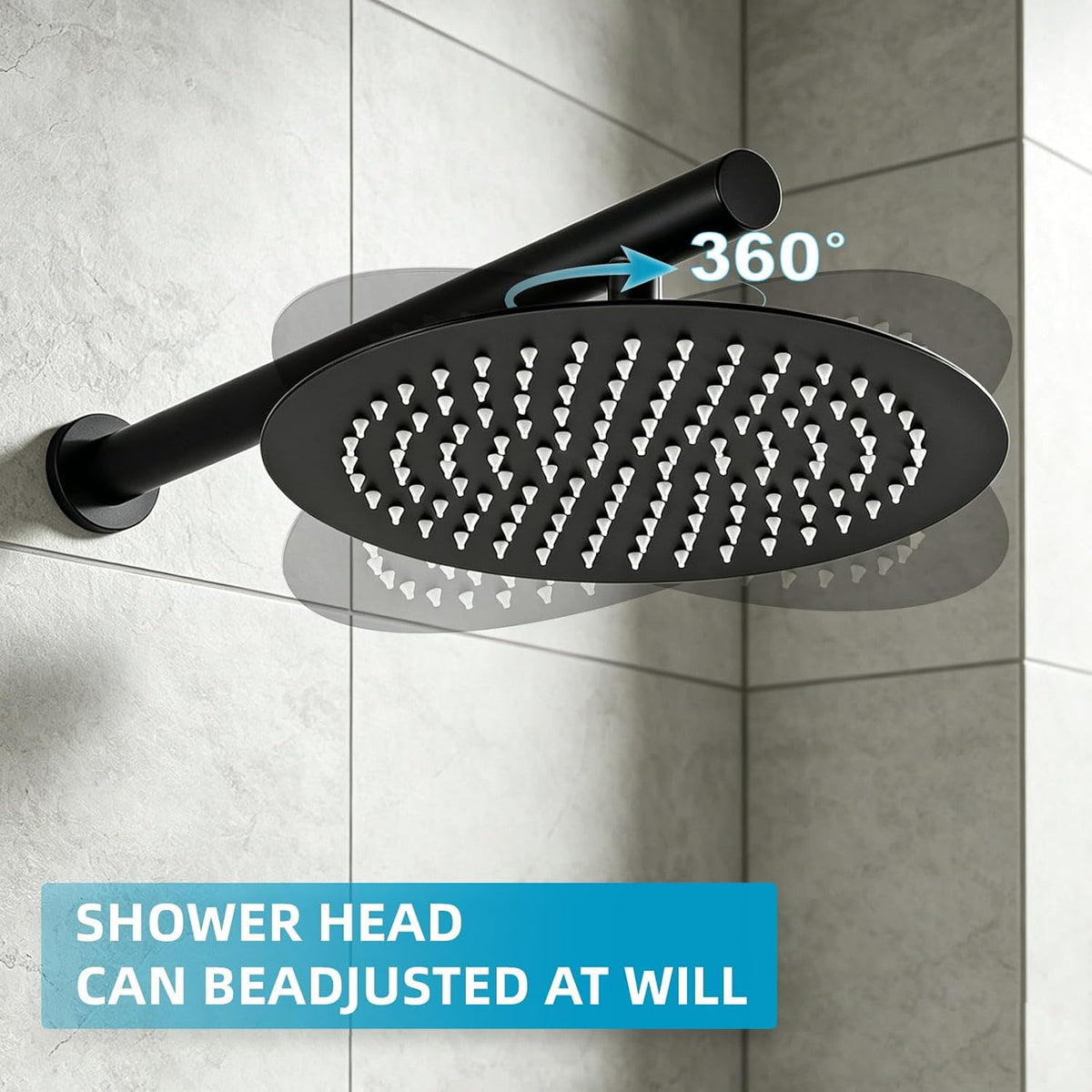 HUCKLE Matter Black Shower Faucet Set, 10 Inch Round Rainfall Shower System