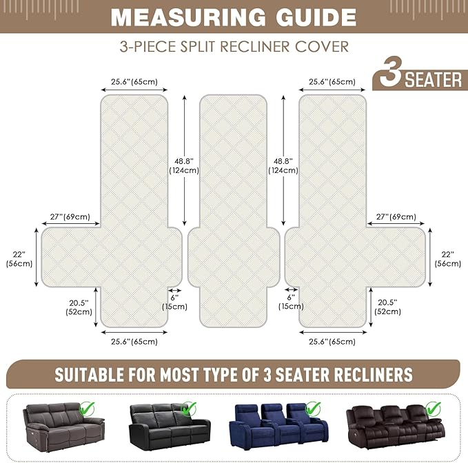 TAOCOCO 100% Waterproof Recliner Sofa Covers 3 Seater Split Couch Covers - Image 2