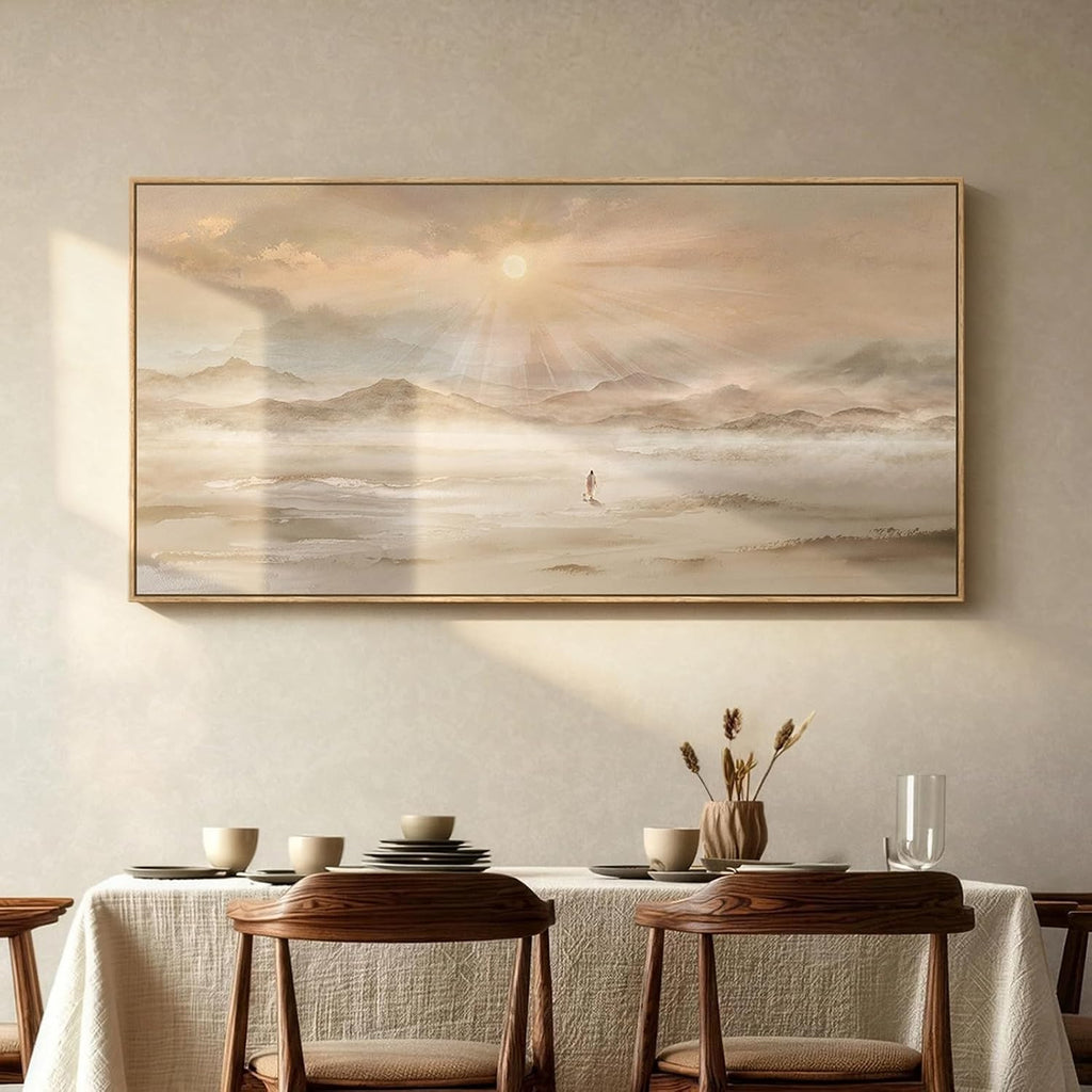 Extra Large Framed Christian Wall Art, Jesus Leaves the 99 Sheep, 28x57 In