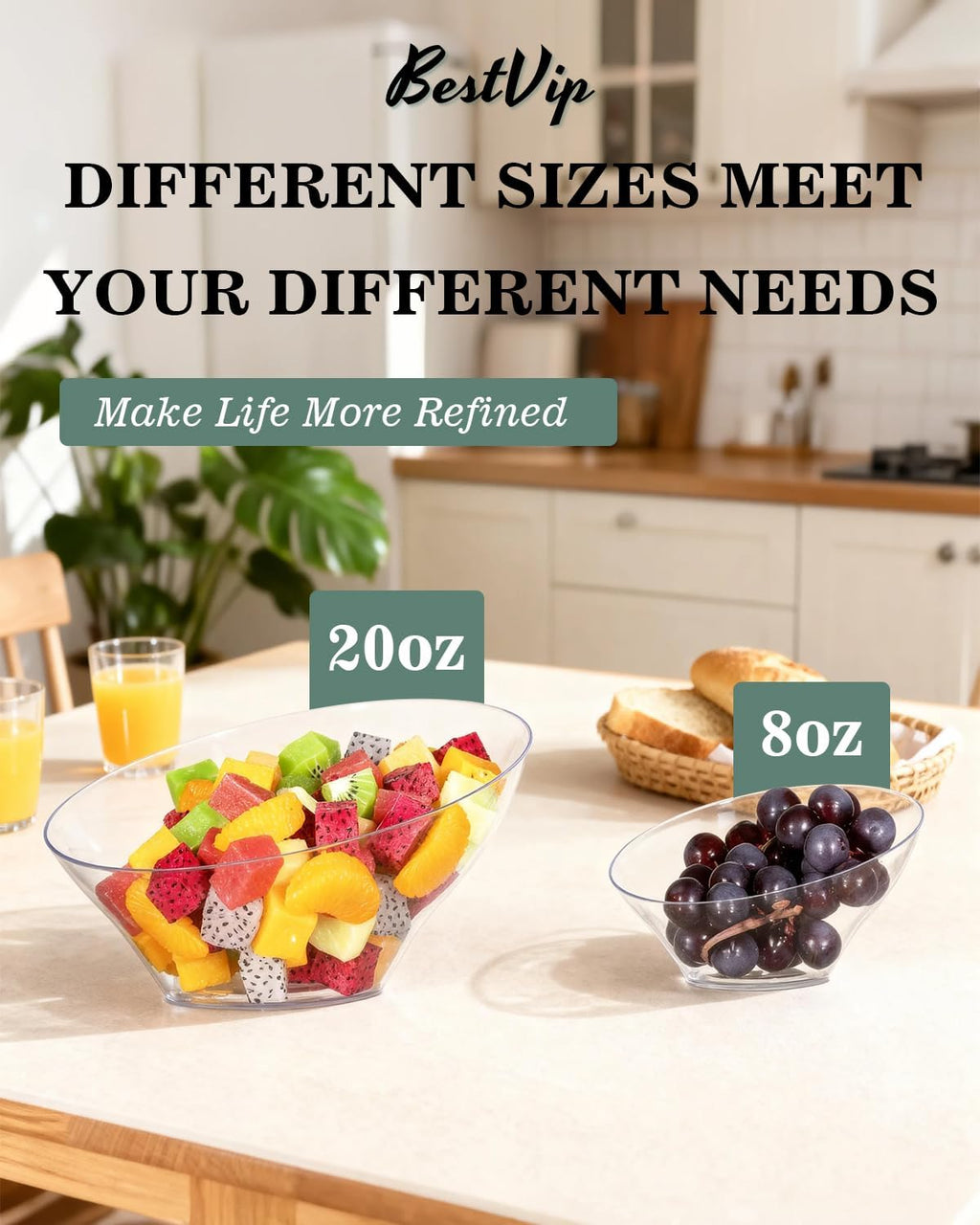 8 Oz Clear Plastic Angled Serving Bowls, 12 Pack