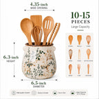 Utensil Holder for Kitchen Counter Ceramic Cooking Utensil Crock Organizer for Countertop Heavy Large Holder for Spatulas Spoons Kitchen Counter Decor Vintage Floral Vine