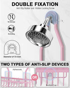 Pink Shower Caddy for Bathroom - Never Rust Hanging Shower Organizer with Soap Basket and Hooks - Large Capacity 3 Tier Aluminum Over The Showerhead Caddy