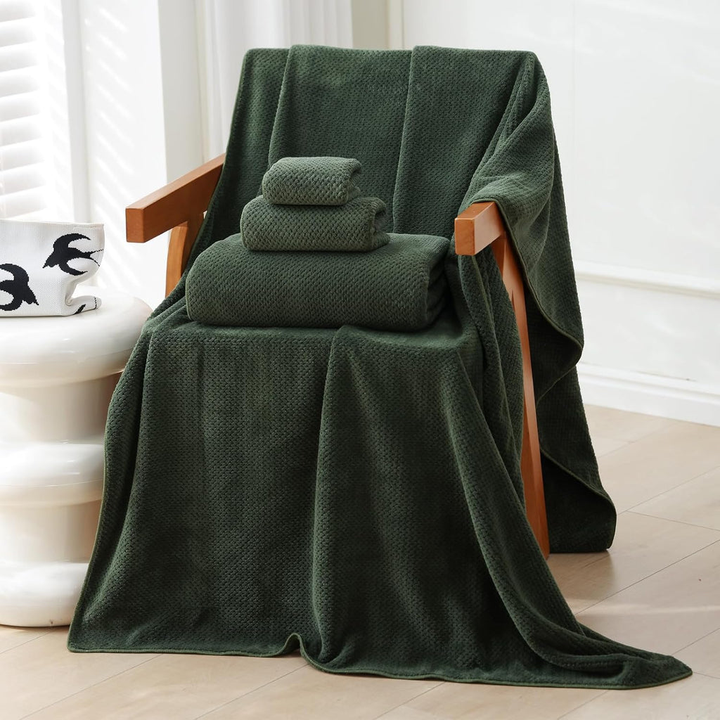 30x60 Inches Extra Large Bath Towels Set Super Soft Absorbent Luxury Microfiber Towels for Bathroom(Olive Green, 6PCS)